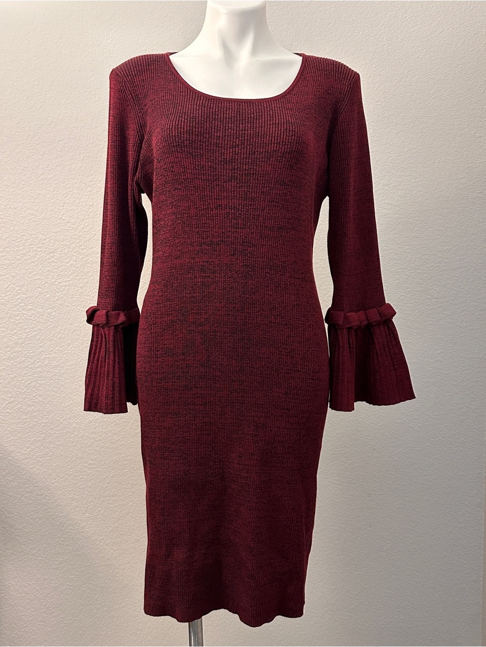 Nina Leonard Knit Bell-Sleeve Sweater Dress